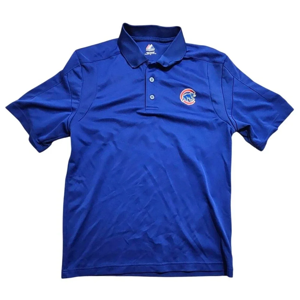 Majestic Chicago‎ Cubs MLB Mens Blue Performance Polo Shirt MBM3 Size Medium